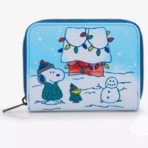 Loungefly Peanuts Snoopy & Woodstock Puffer Jacket Snowman Mini Zip Wallet New!